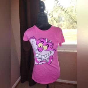 🩷🤍💛 NWOT Disney Womens XS Hot Pink Cheshire Cat Graphic T Shirt Medium Parks